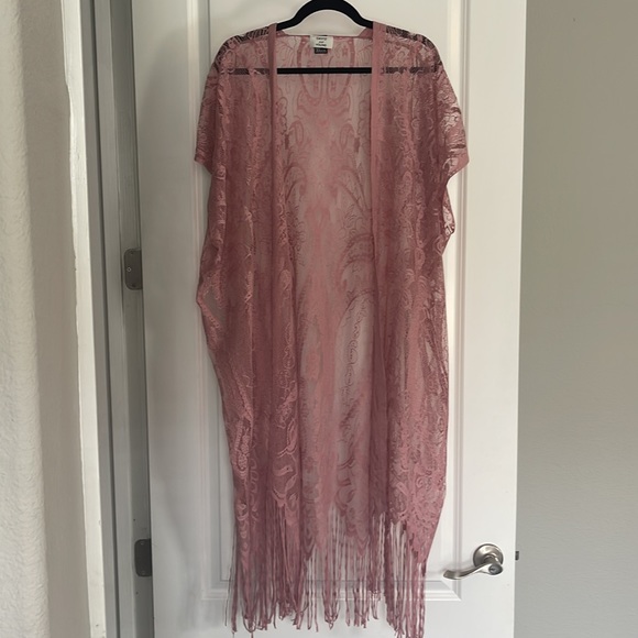 Mauve, lace, fringe kimono or cover-up - Picture 3 of 6